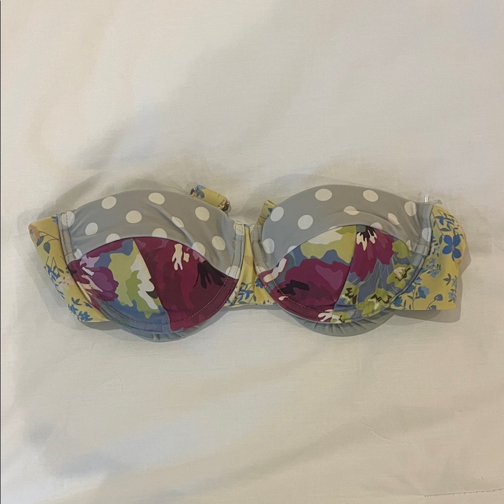 Anthropologie Gray and Multicolor Polka Dot bikini top